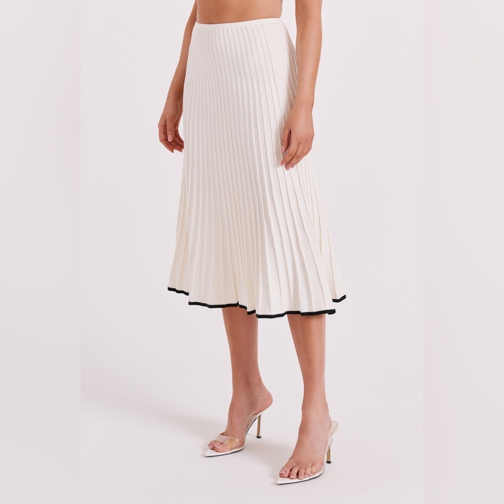 NEW Meshki Jolene Contrast Rib Knit Pleated Midi Skirt, Size S, $98